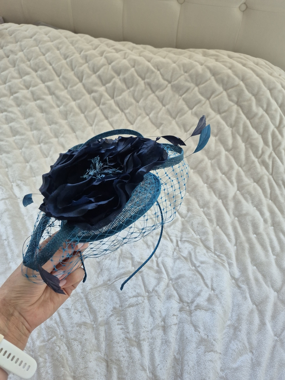 Navy Floral Veiled Fascinator Headpiece